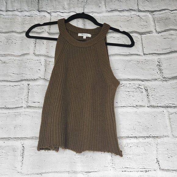 Madewell Valley Sweater Tank Ribbed Solid Brown Raw Hem Womens Size XS - Picture 1 of 7